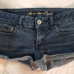 American Eagle Outfiters Dark denim stretch shorts, low rise, short cut. Size 6